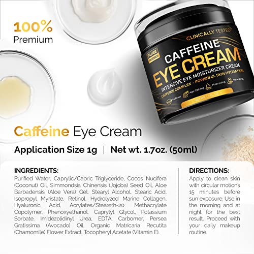 Crema de ojos con cafeína para antienvejecimiento, ojeras, bolsas, hinchazón. Gran piel debajo de los ojos + ajuste facial, tratamiento de levantamiento de ojos para hombres y mujeres, 1.7 onzas