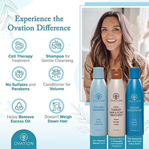 Ovation Volume Cell Therapy System - Salon Quality - Get Stronger, Fuller & Healthier Looking Hair with Natural Ingredients. Includes Volume Therapy Treatment Shampoo and Volumizing Creme Rinse