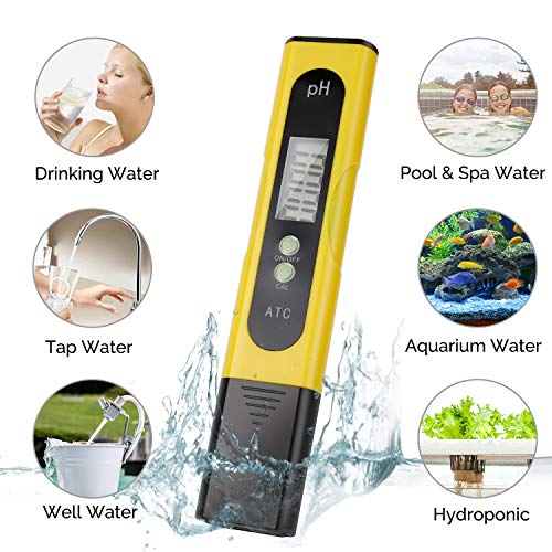 Medidor digital de pH – 0,01 PH de alta precisión de calidad del agua PH 0,0-14,0 PH Monitor ATC Pocket Pen Analyzer Pool Water Aquarium Pocket Pocket Portable (amarillo)
