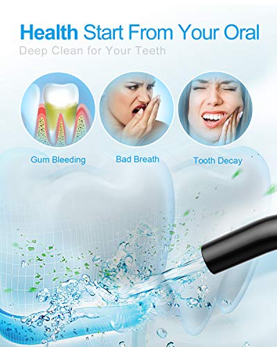 Nicefeel - Depósito de agua limpiable de 300 ml, recargable, 3 modos, irrigador oral con funda de punta para cuidado bucal