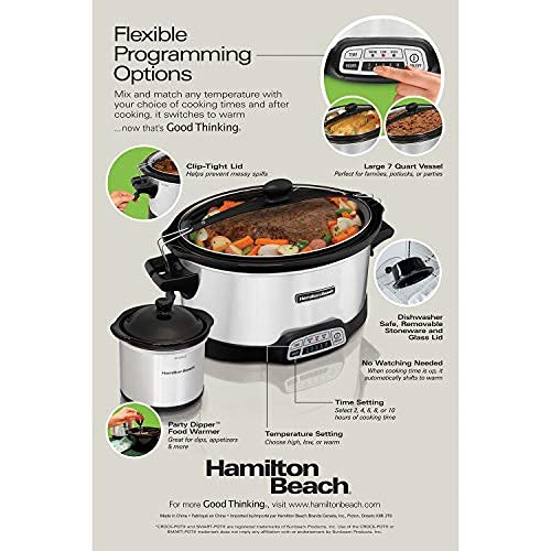 Hamilton Beach Stay or Go Programmable 7 Qt. Slow Cooker 33478 - Olla con dosificador para fiestas