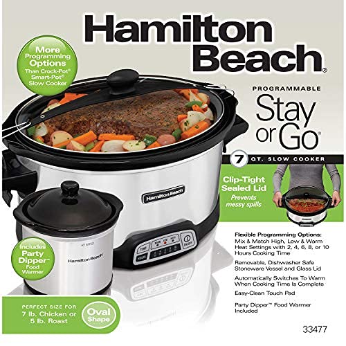 Hamilton Beach Stay or Go Programmable 7 Qt. Slow Cooker 33478 - Olla con dosificador para fiestas