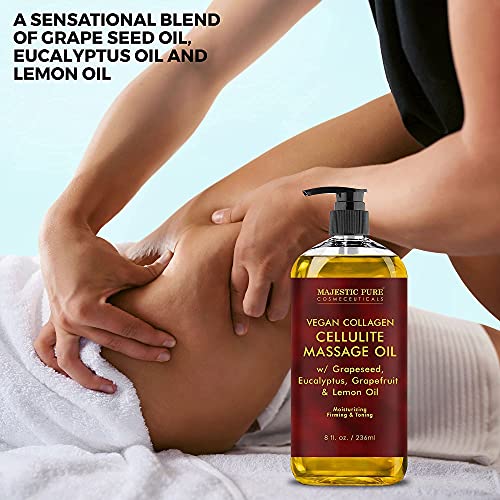 Majestic Pure Natural Cellulite Massage Oil, Unique Blend of Massage Essential Oils - Improves Skin Firmness, More Effective Than Cellulite Cream, 8 fl oz