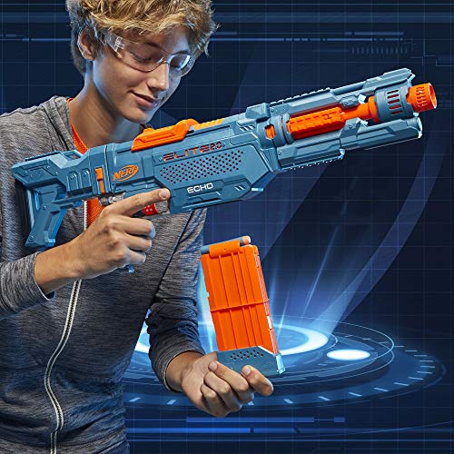 Nerf - Elite 2.0 Echo CS-10 Lanzador, 24 Dardos Oficiales, Clip de 10 Dardos, Reserva extraíble y extensión de cañón, 5 rieles tácticos
