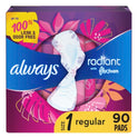 Always Radiant Overnight Pads with Wings, Scented, 22 Count (Pack of 3)