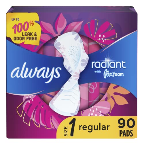 Always Radiant Overnight Pads with Wings, Scented, 22 Count (Pack of 3)