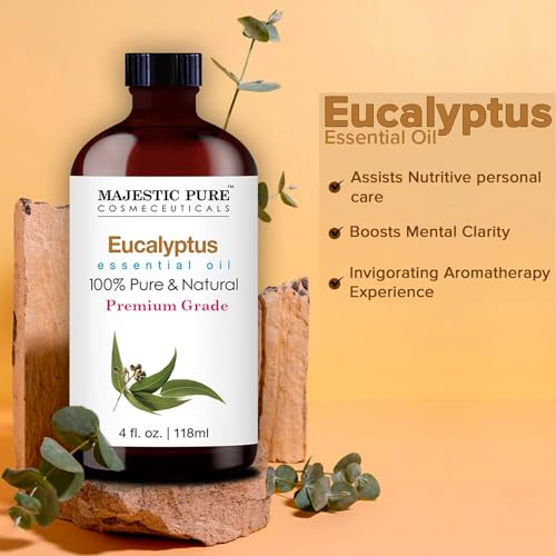Majestic Pure Aceite esencial de eucalipto, puro y natural con grado terapéutico, aceite de eucalipto de calidad prémium