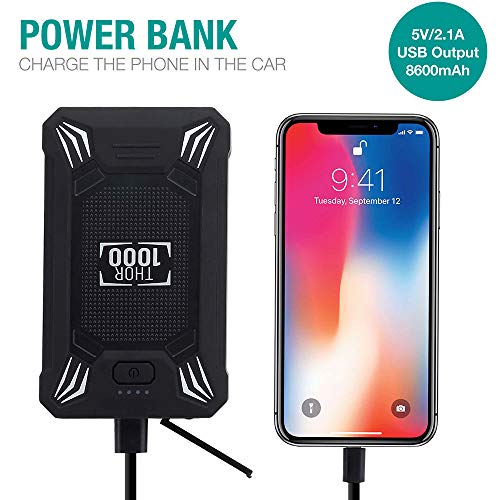 Vekkia - Arrancador de batería portátil para auto, pico de 600 A, impermeable, batería portátil de 12 V (hasta 4.0 L gas o motor diésel 2.0 L), automático, seguro, con puerto USB, abrazaderas inteligentes y linterna LED