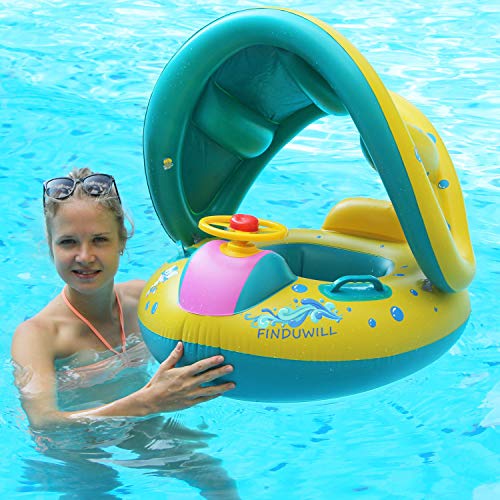 FindUWill Inflatable Baby Float-Pool Swimming Ring with Sun Canopy with Inflator Pump,Waterproof Carry Bag,Duck Toys
