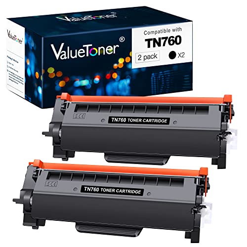 Valuetoner Cartucho de tóner Compatible de Repuesto para Brother TN760 TN 760 TN730 TN-730 para Usar con Impresora MFC-L2710DW HL-L2370DW DCP-L2550DW (Negro, Paquete de 2)