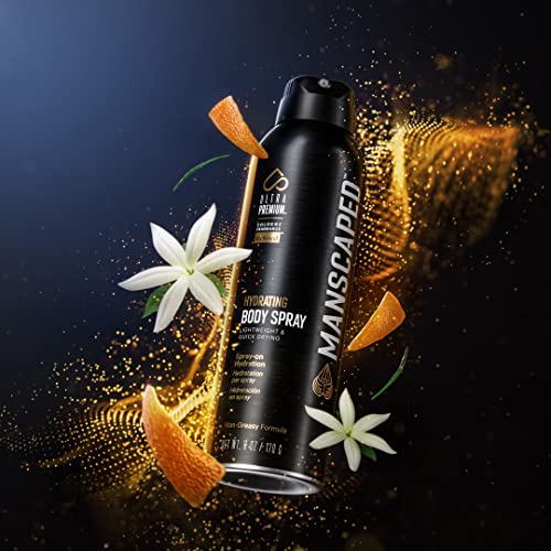 PrettywillMANSCAPED® UltraPremium Hydrating Body Spray, Non-Greasy Quick Drying Spray-On Moisturizer Formula with Red Algae and Hyaluronic Acid for Skin Hydration (6 oz Aluminum Bottle)