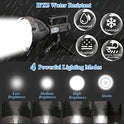 Uhanciny Linterna recargable de alto lúmenes, 150000 lúmenes, luces LED para exteriores, de mano, grande, superbrillante, potente luz flash con 4 modos, IPX6 impermeable, trípode de pie