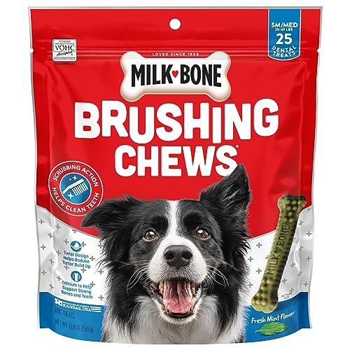 Milk-Bone Fresh Breath Cepillado Mastica golosinas dentales diarias para perros, reduce la acumulación de sarro, mantiene las encías saludables