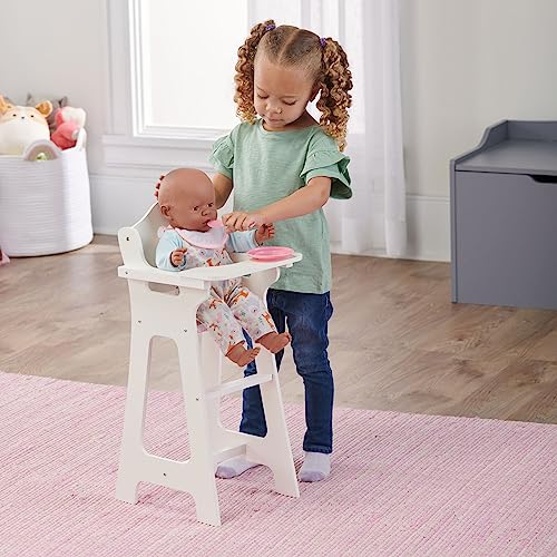 Badger Basket White Doll High Chair with Plate, Bib, and Spoon (Fits American Girl Dolls)