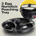 Hamilton Beach Olla eléctrica de huevo duro, 3 en 1: olla de huevo hervido, escalfador y omelette, puede contener 7 huevos, negro con perilla plateada (25500)