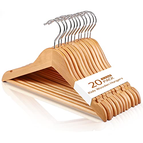 CozyMood - Perchas de madera para niños, (paquete de 20) perchas de madera para bebé, gancho giratorio de 360° antideslizante para abrigos, trajes, pantalones y chaquetas, color rosa natural