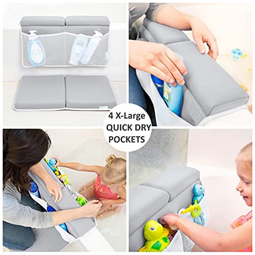 Reposacabezas para tina y codo de bebé, 1,75 pulgadas, extra grueso, almohadilla de rodillera y codo para tina. Coderas para tina con organizador de juguetes y accesorios para bebés, color gris