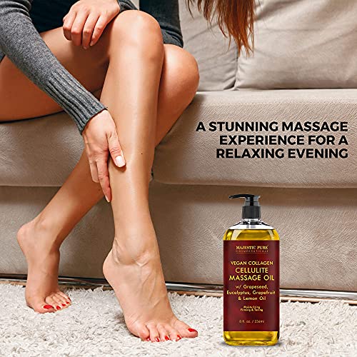 Majestic Pure Natural Cellulite Massage Oil, Unique Blend of Massage Essential Oils - Improves Skin Firmness, More Effective Than Cellulite Cream, 8 fl oz