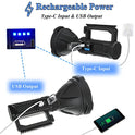 Uhanciny Linterna recargable de alto lúmenes, 150000 lúmenes, luces LED para exteriores, de mano, grande, superbrillante, potente luz flash con 4 modos, IPX6 impermeable, trípode de pie
