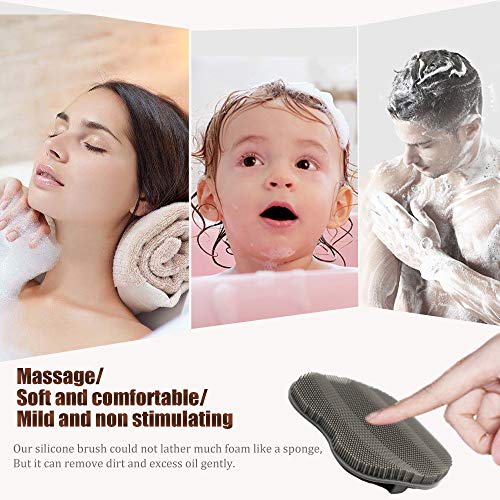 cepillo para polvo de ducha de silicona suave, cuerpo y cara y lavado de pelo corto, exfoliante exfoliante de masaje, guante de cepillado de piel seca, apto para pieles sensibles y todo tipo de piel