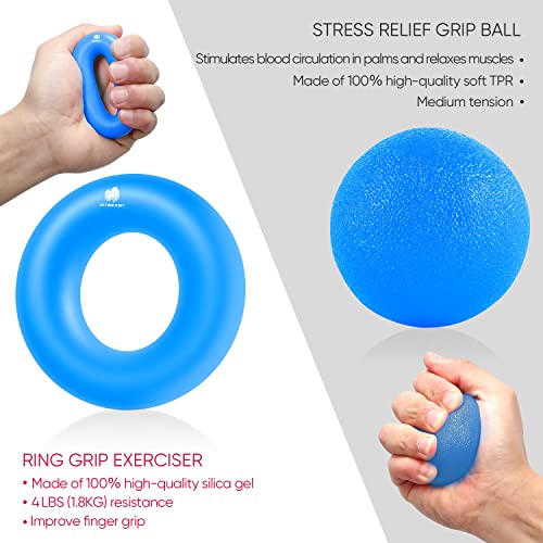 FitBeast Kit de entrenamiento fortalecedor de agarre de mano (5 unidades) de agarre de antebrazo, agarre de mano ajustable, ejercitador de dedos, ensanchador de dedos, anillo de agarre y bola de agarre para aliviar el estrés para atletas
