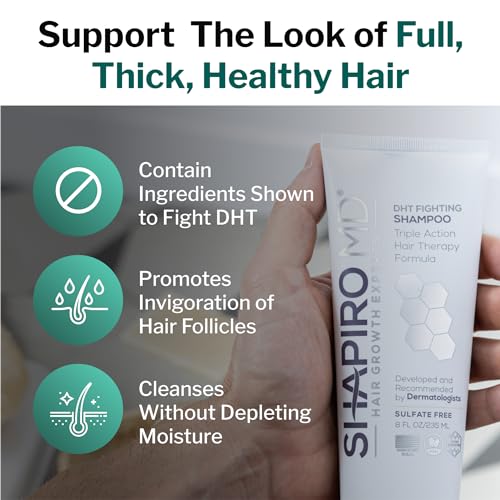Champú para pérdida de cabello | Fórmula vegana DHT para adelgazar el cabello desarrollado por dermatólogos | Experimenta un cabello más saludable, más completo y más grueso – Shapiro MD