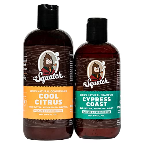 Dr. Squatch Shampoo + Conditioner Set - Eliminate Flakes, Dandruff, Dry Scalp, & Prevent Hair Loss - All Natural Formula for Men - Organic Tea Tree Oil & Peppermint - Manly Scents (8 + 12 oz)