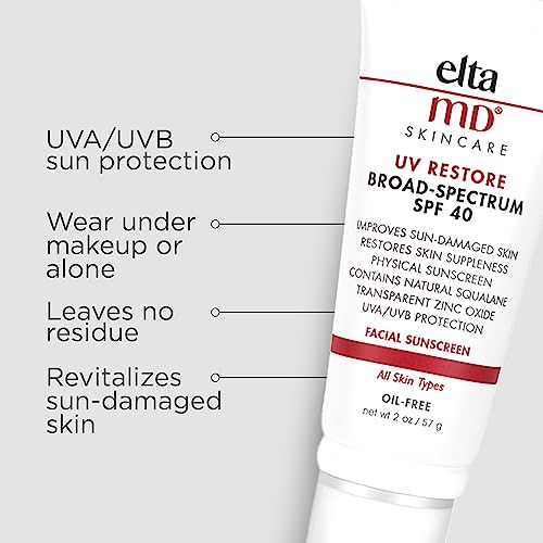 EltaMD UV Restore Anti Aging Face Moisturizer For Women Broad-Spectrum SPF 40, Face Sunscreen, Anti Aging Moisturizer to Improve Sun Damaged Skin, Oil Free, Fragrance Free, Non Greasy,2 fl. oz.