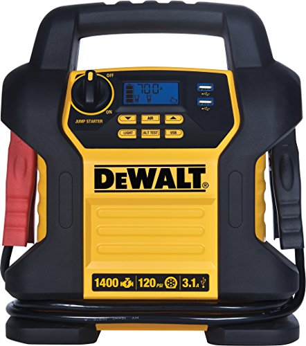 DEWALT DXAEJ14 - Arrancador Digital portátil para estación de alimentación: 1400 pico/700 amperios instantáneos, compresor de Aire Digital de 120 PSI, Puertos USB de 3.1 A, Abrazaderas de batería