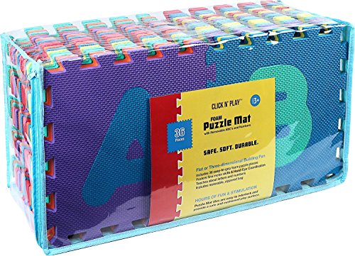 Click N' Play, alfombra de juego de rompecabezas de espuma de alfabeto y números, 36 azulejos (cada baldosa mide 12 x 12 pulgadas para una cobertura total de 36 pies cuadrados)