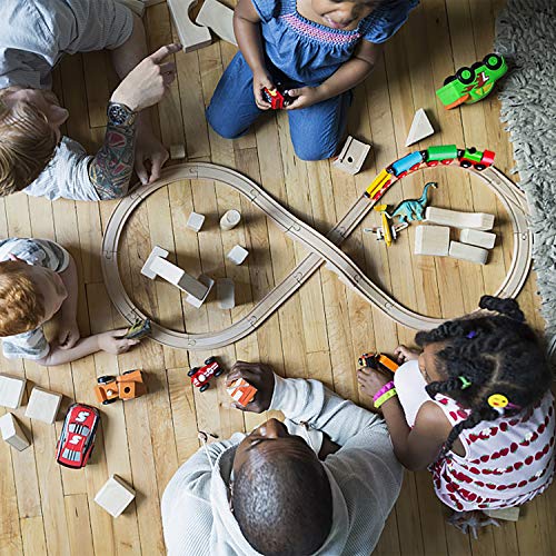 SainSmart Jr. Wooden Train Set Toy with Train Tracks, Magnetic Train Cars and Wooden Bridge Railway Set for Toddlers