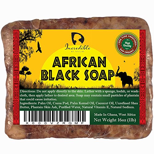 #1 Best Quality African Black Soap - Bulk 1lb Raw Organic Soap for Acne, Dry Skin, Rashes, Burns, Scar Removal, Face & Body Wash, Authentic Beauty Bar From Ghana West Africa - Incredible By Nature