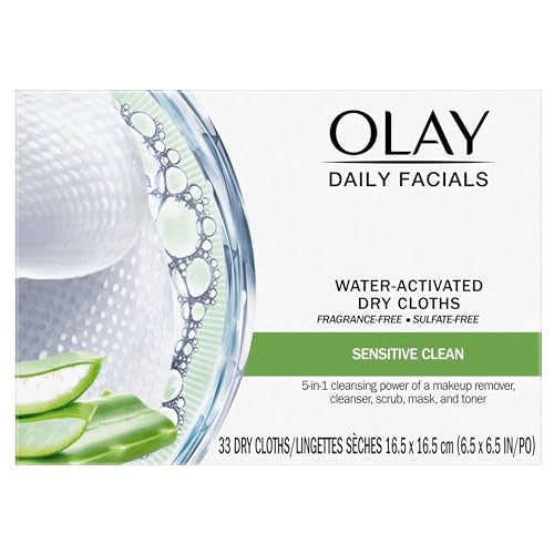 Olay 4-in-1 Fragrance & Soap Free Daily Facial Cloths for Sensitive Skin 33 Count, Packaging May Vary