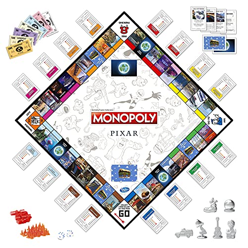 Monopoly: Pixar Edition - Juego de Mesa para niños de 8 años en adelante, Compra ubicaciones de Disney y Pixar Toy Story, The Incredibles, Up, Coco, Lightyear y más (Exclusivo de Amazon)