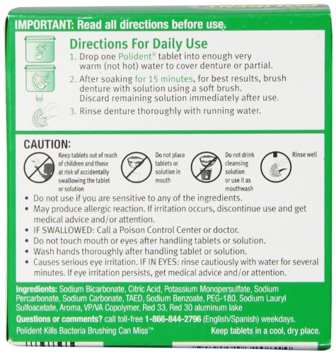 Polident Smokers Antibacterial Denture Cleanser Efervescente Tabletas, 120 unidades