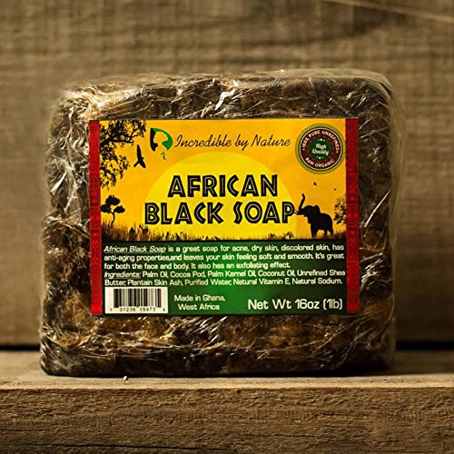 #1 Best Quality African Black Soap - Bulk 1lb Raw Organic Soap for Acne, Dry Skin, Rashes, Burns, Scar Removal, Face & Body Wash, Authentic Beauty Bar From Ghana West Africa - Incredible By Nature