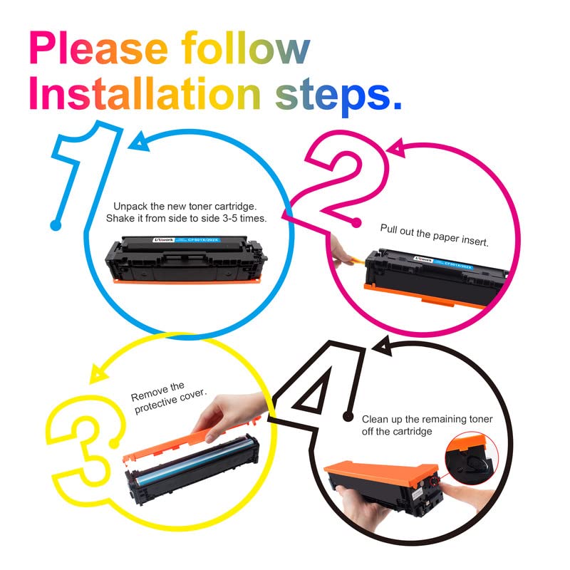 Uniwork - Cartucho de tóner Compatible con HP 202X 202A CF500X CF500A para Impresora de tóner Laserjet Pro MFP M281fdw M254dw M281cdw M281 M281dw M280nw (Negro, Cian, Magenta, Amarillo)