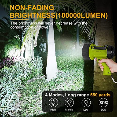 YIERBLUE - Foco recargable con LED de 20000 lúmenes, linterna de mano impermeable IP67 con filtro de luz roja desmontable, 10000 mAh de larga duración