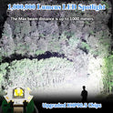 Uhanciny Linterna recargable de alto lúmenes, 150000 lúmenes, luces LED para exteriores, de mano, grande, superbrillante, potente luz flash con 4 modos, IPX6 impermeable, trípode de pie